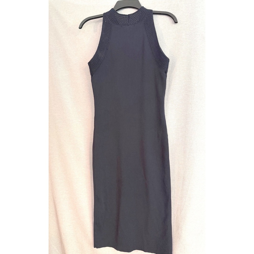 Lucky Brand Midi Dress Womens M Navy Blue Excellent Ribbed Crochet Sleeveless